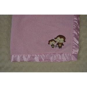 Child of Mine By Carter's Pink Monkey Baby Blanket White Hearts Trim Edge Lovey